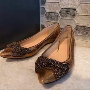 Tory Burch Bronze Beaded Bow Flats